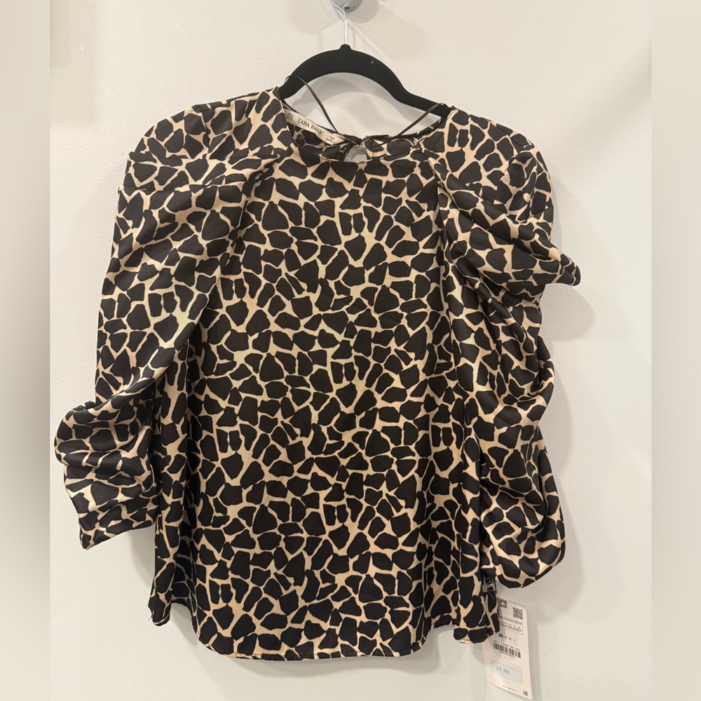Zara Black and Tan Patterned Blouse